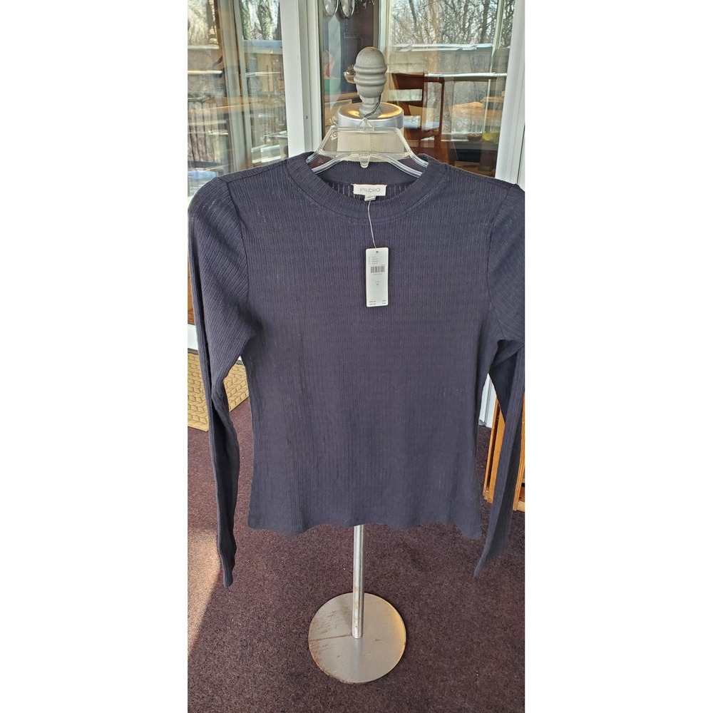 PILCRO Black Ribbed Long Sleeve Crew Neck Top Size Medium NEW